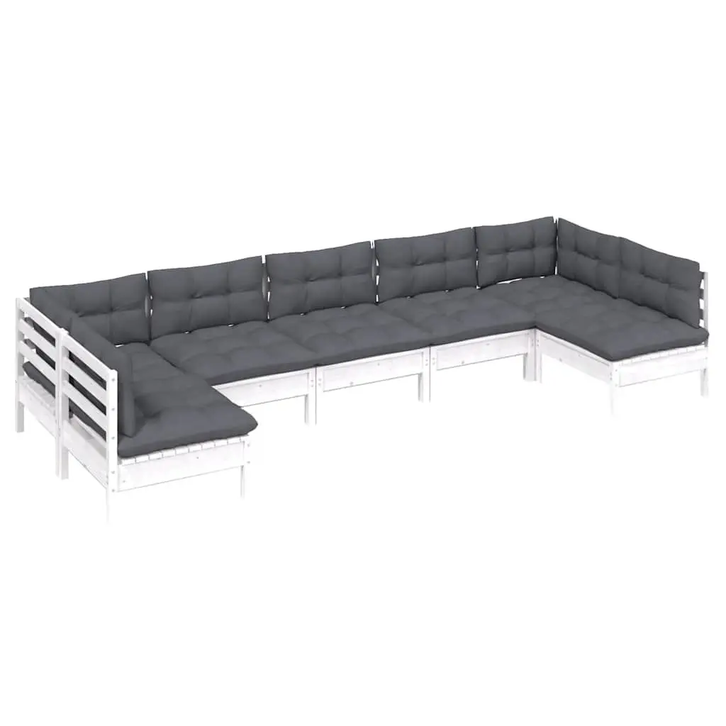 Garden Lounge Set 7 Piece White Solid Pinewood Patio Furniture with Cushions