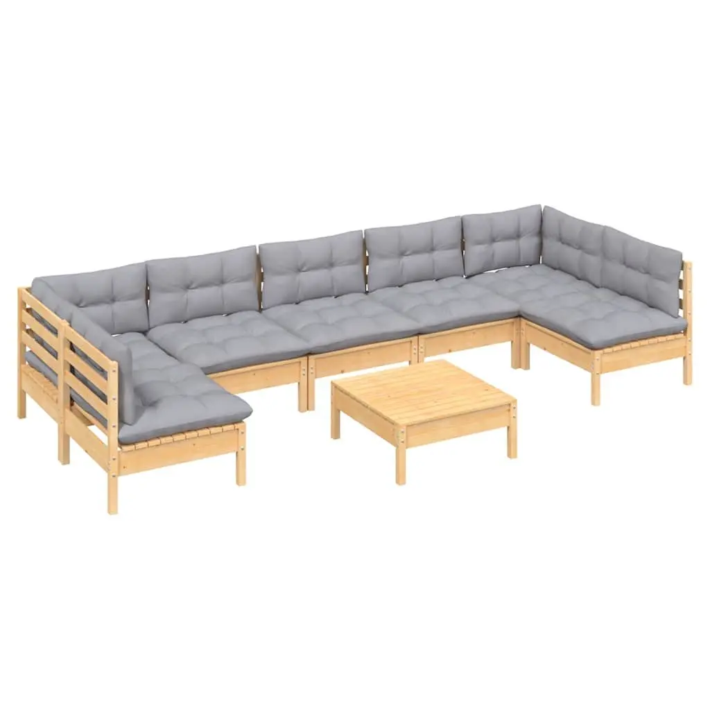 Garden Lounge Set Solid Pinewood 8 Piece Outdoor Patio Furniture with Grey Cushions