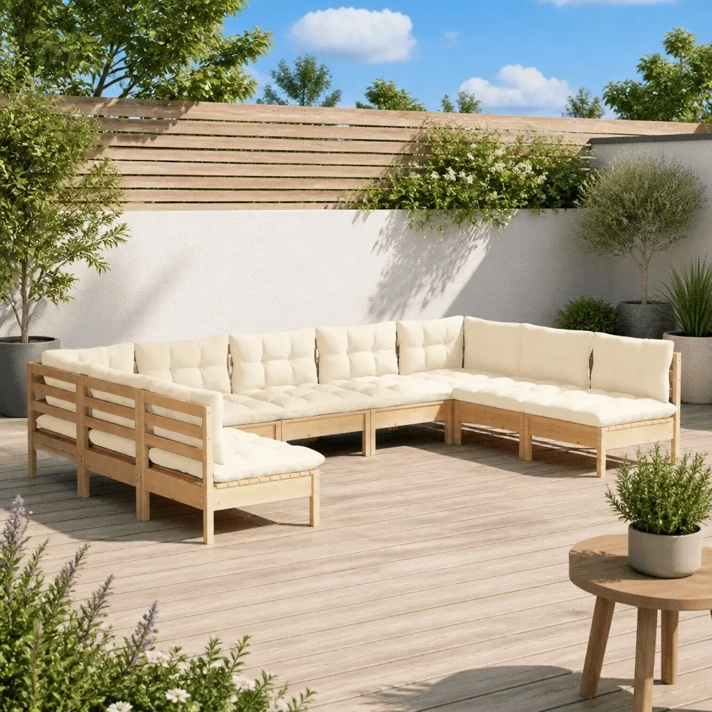 Garden Lounge Set 9 Piece Outdoor Patio Furniture Modular Sofa Cream Cushions