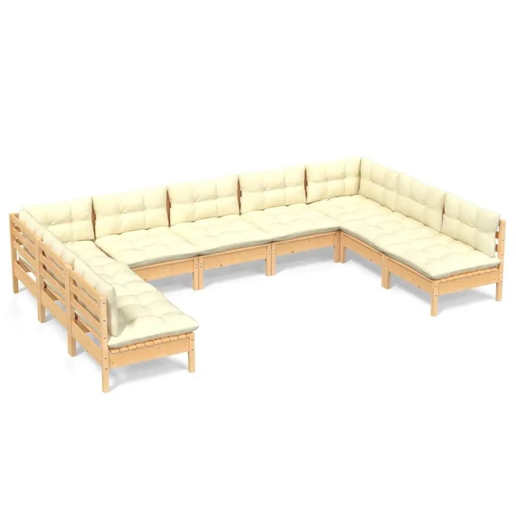 Garden Lounge Set 9 Piece Outdoor Patio Furniture Modular Sofa Cream Cushions