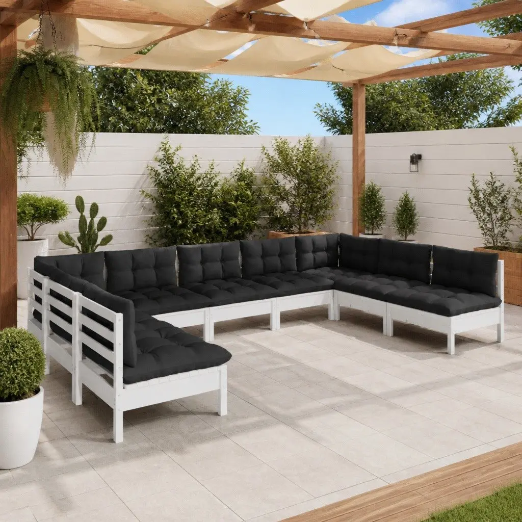 Garden Lounge Set Modular White 9 Piece Outdoor Furniture Patio Seating