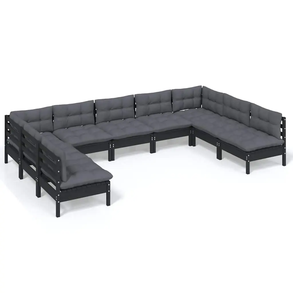 Garden Lounge Set Black Pinewood 9 Piece Outdoor Patio Furniture with Cushions