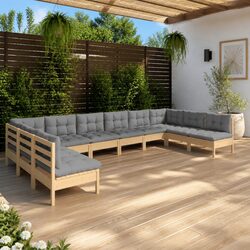 10-Piece Garden Lounge Set Featuring Grey Cushions