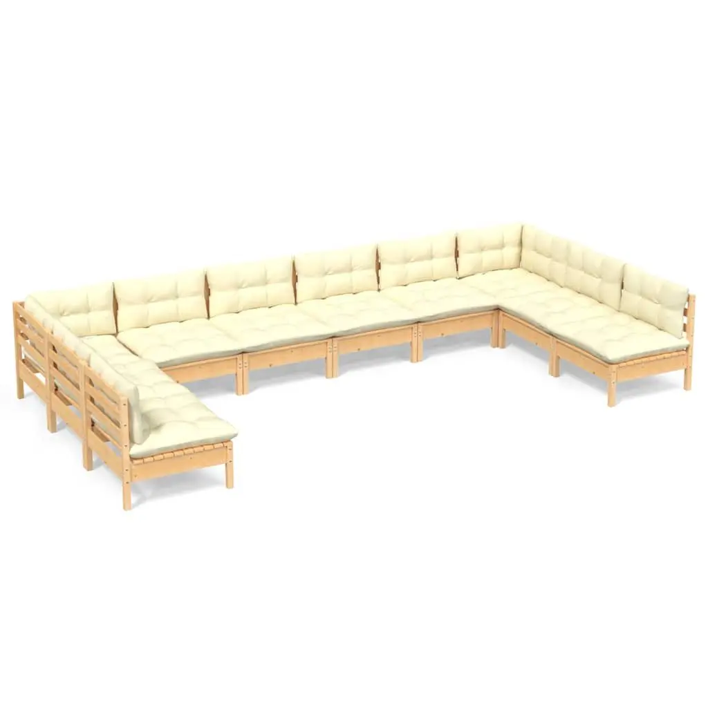 Garden Lounge Set 10 Piece Solid Pinewood Outdoor Furniture with Cream Cushions