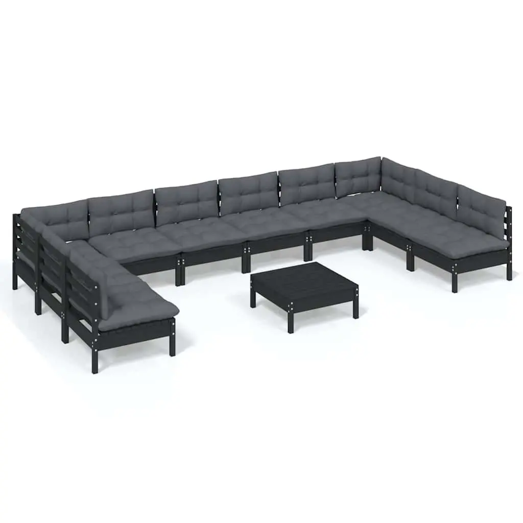 Garden Lounge Set Modular 11 Piece Outdoor Patio Furniture Black Solid Pinewood