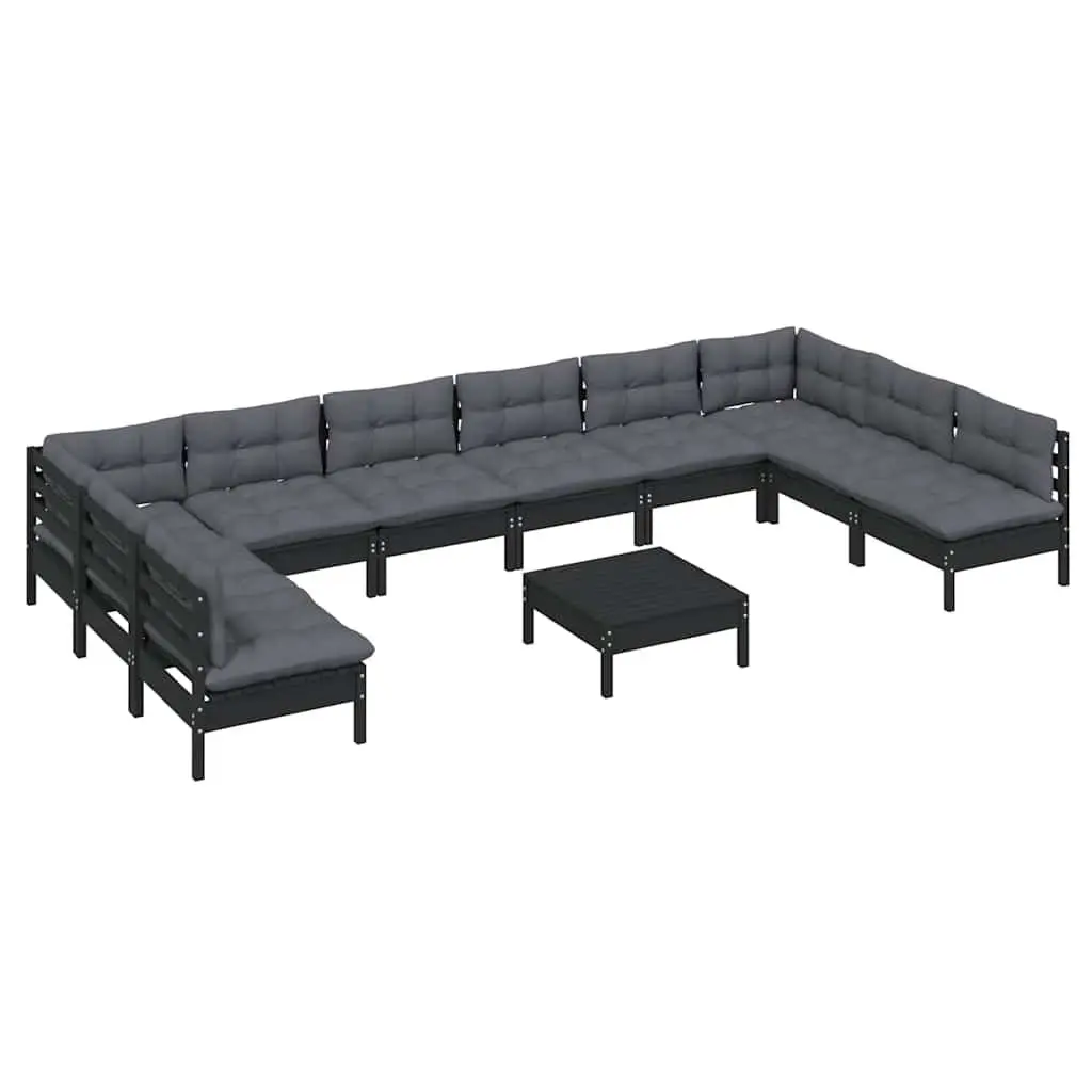 Garden Lounge Set Modular 11 Piece Outdoor Patio Furniture Black Solid Pinewood