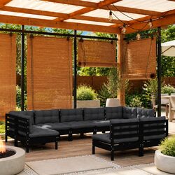 9 Piece Garden Lounge Set Outdoor Patio Furniture with Cushions Black Pinewood
