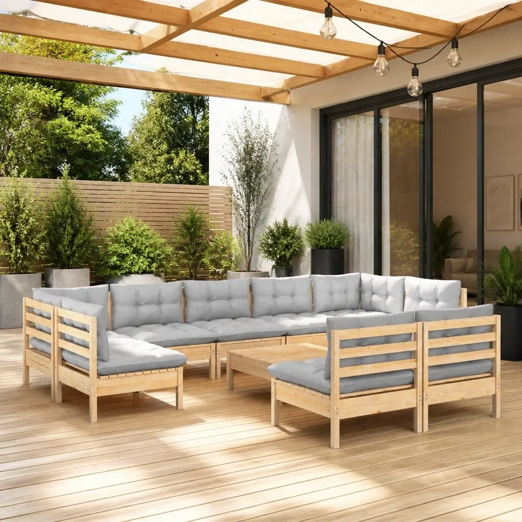 Garden Lounge Set Modular Grey Cushions 10 Piece