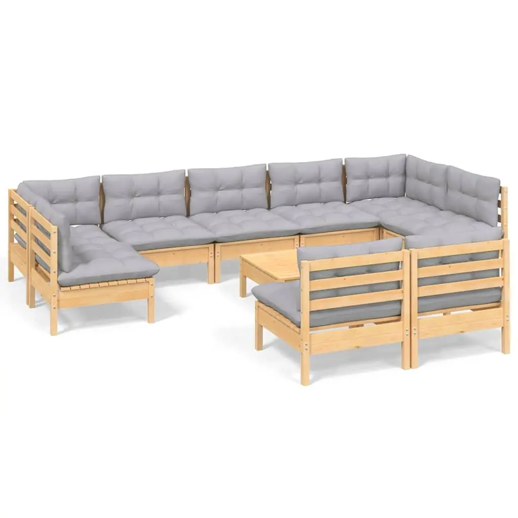 Garden Lounge Set Modular Grey Cushions 10 Piece