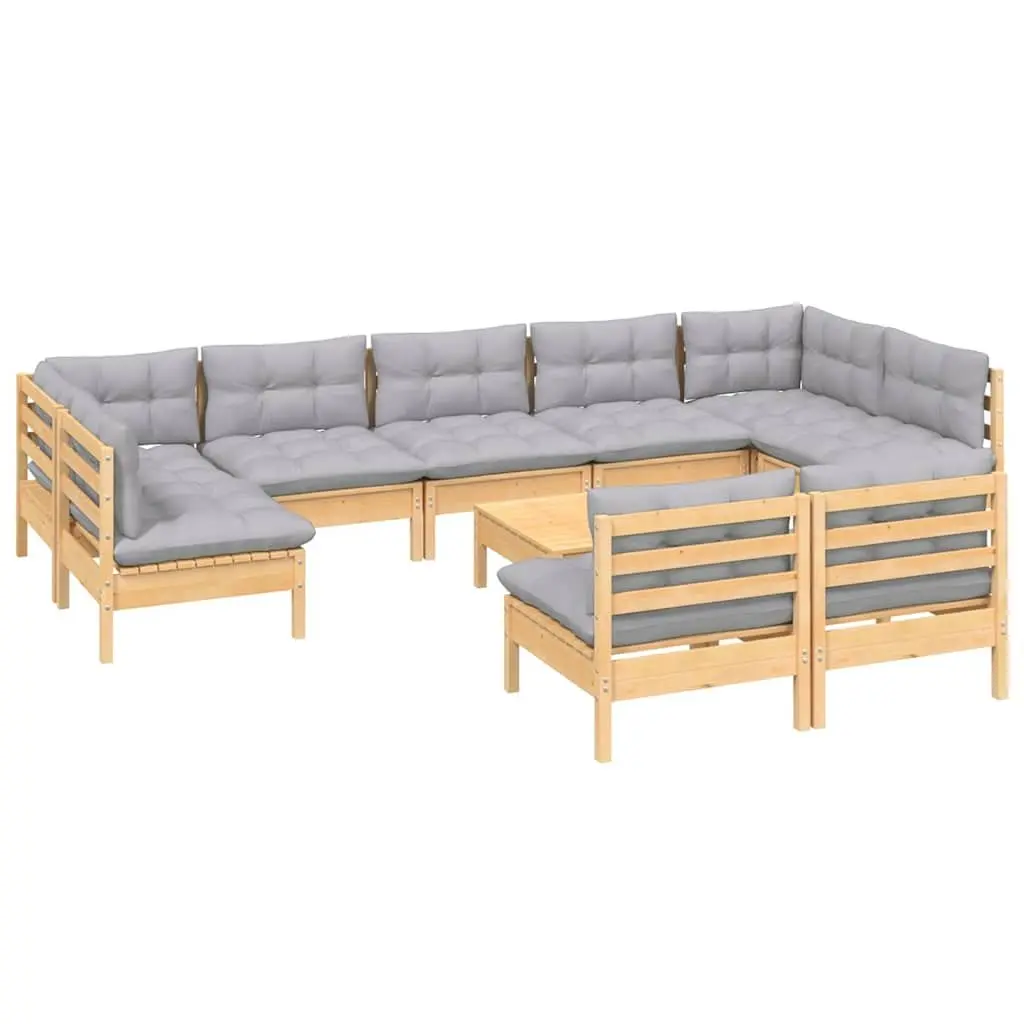 Garden Lounge Set Modular Grey Cushions 10 Piece