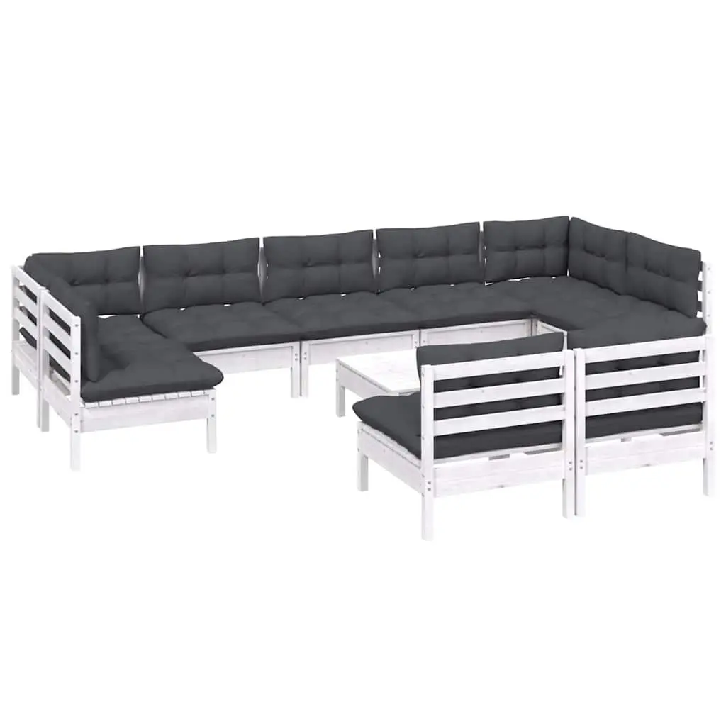 Modular Garden Lounge Set 10 Piece White Outdoor Patio Furniture with Cushions