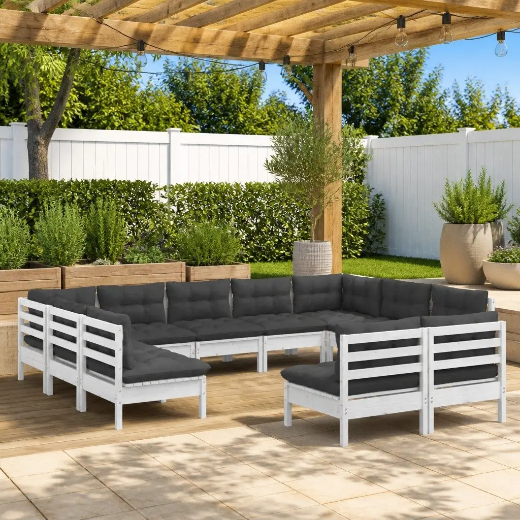 Garden Lounge Set 11 Piece Outdoor Furniture White Solid Pinewood with Cushions