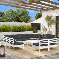 Garden Lounge Set 12 Piece Outdoor Patio Furniture White Pinewood with Cushions