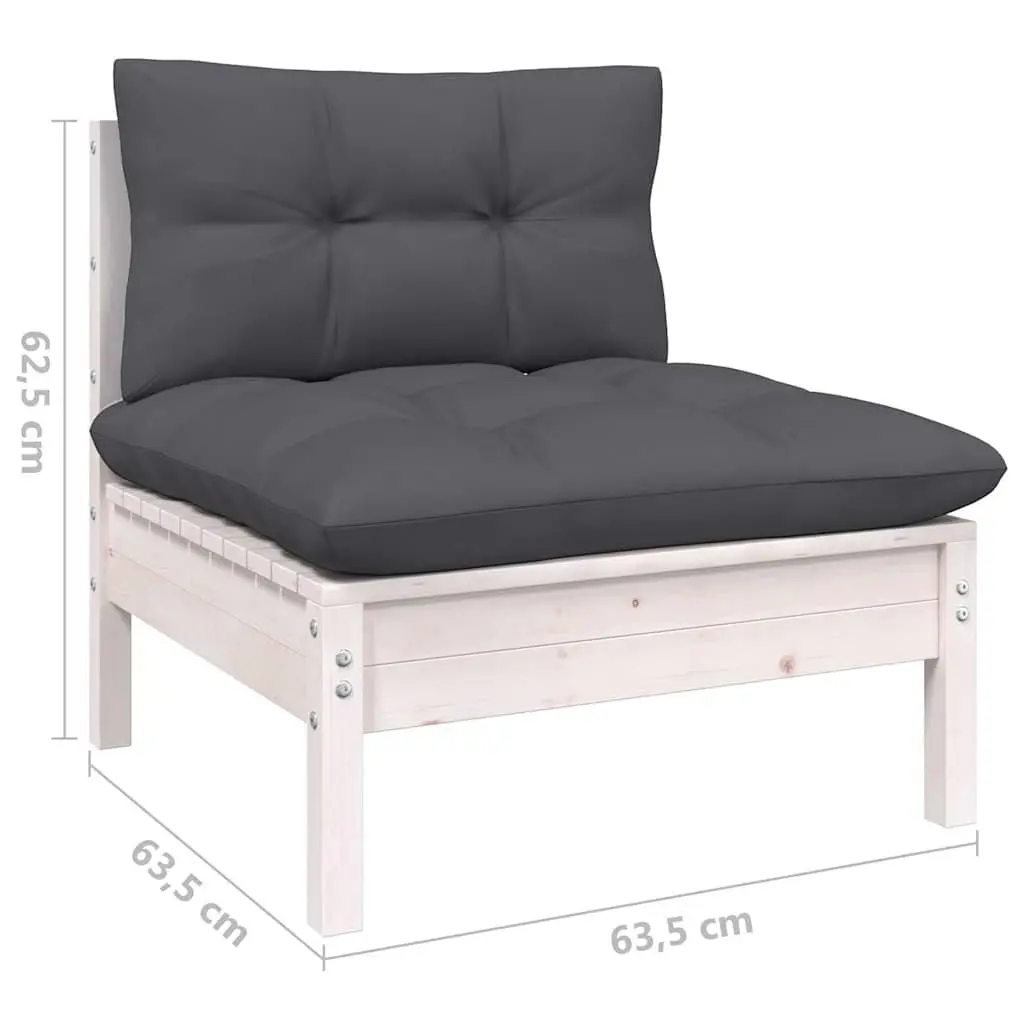 Garden Lounge Set White Solid Pinewood 13 Piece Patio Furniture with Cushions