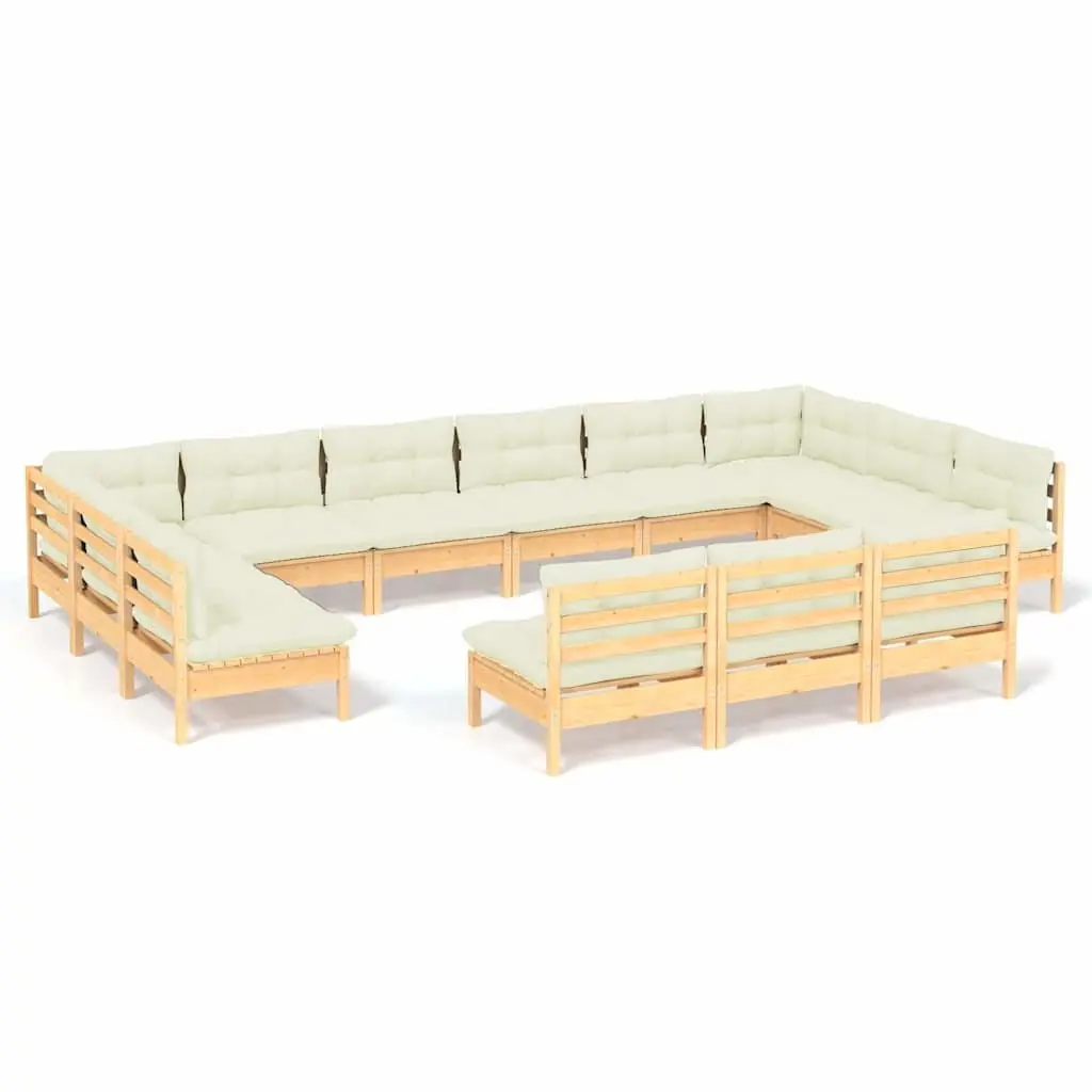 Garden Lounge Set 13 Piece Outdoor Patio Furniture Solid Pinewood with Cream