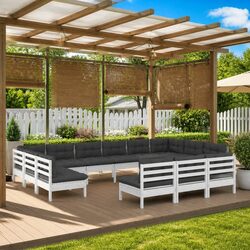 Garden Lounge Set 14 Piece Outdoor Patio Furniture White Pinewood with Cushions