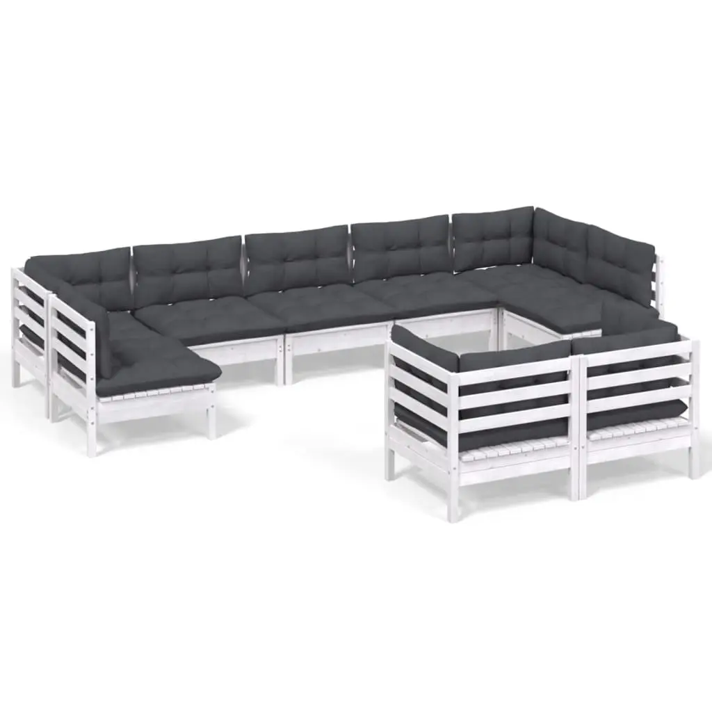 Garden Lounge Set Modular White Pinewood 9 Piece with Cushions