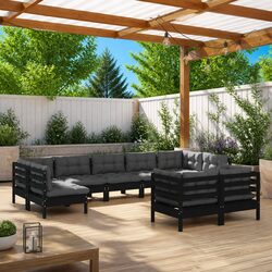Garden Lounge Set 9 Piece Outdoor Patio Furniture Black Modular Cushions
