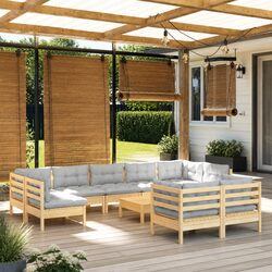 Friendly Modular Garden Lounge Set: 10 Pieces with Grey Cushions