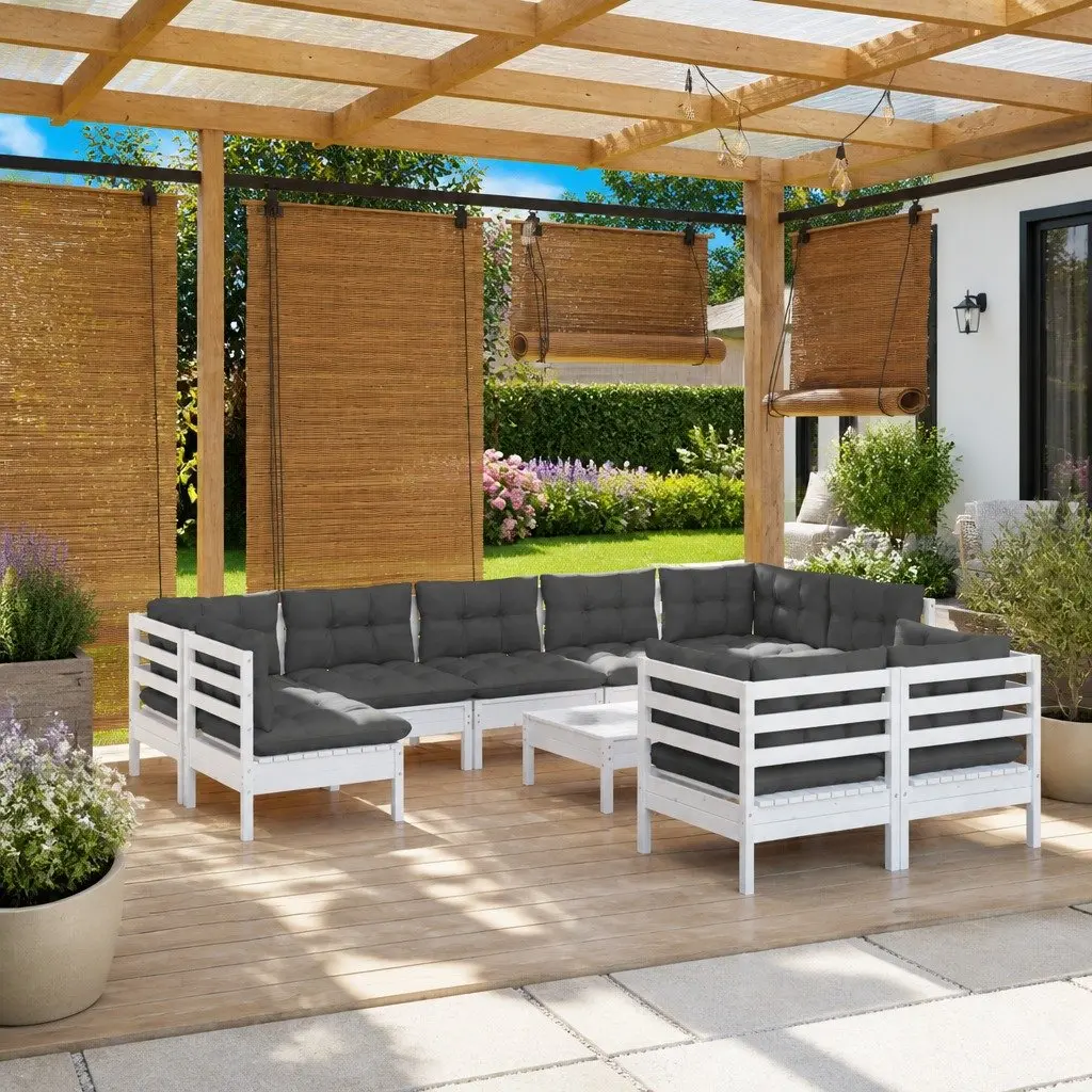 Garden Lounge Set 10 Piece Outdoor Patio Furniture White with Cushions Modular
