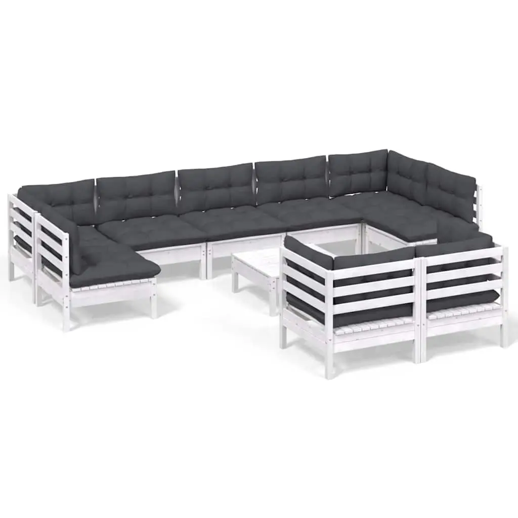 Garden Lounge Set 10 Piece Outdoor Patio Furniture White with Cushions Modular