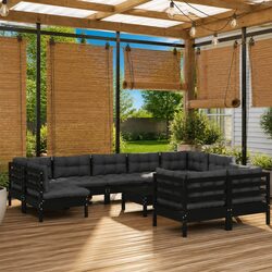 Garden Lounge Set 10 Piece Outdoor Patio Furniture Black with Cushions Modular