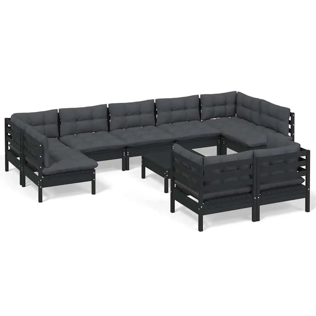 Garden Lounge Set 10 Piece Outdoor Patio Furniture Black with Cushions Modular