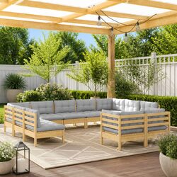 Garden Lounge Set 11 Piece Outdoor Patio Furniture Grey Cushions Modular