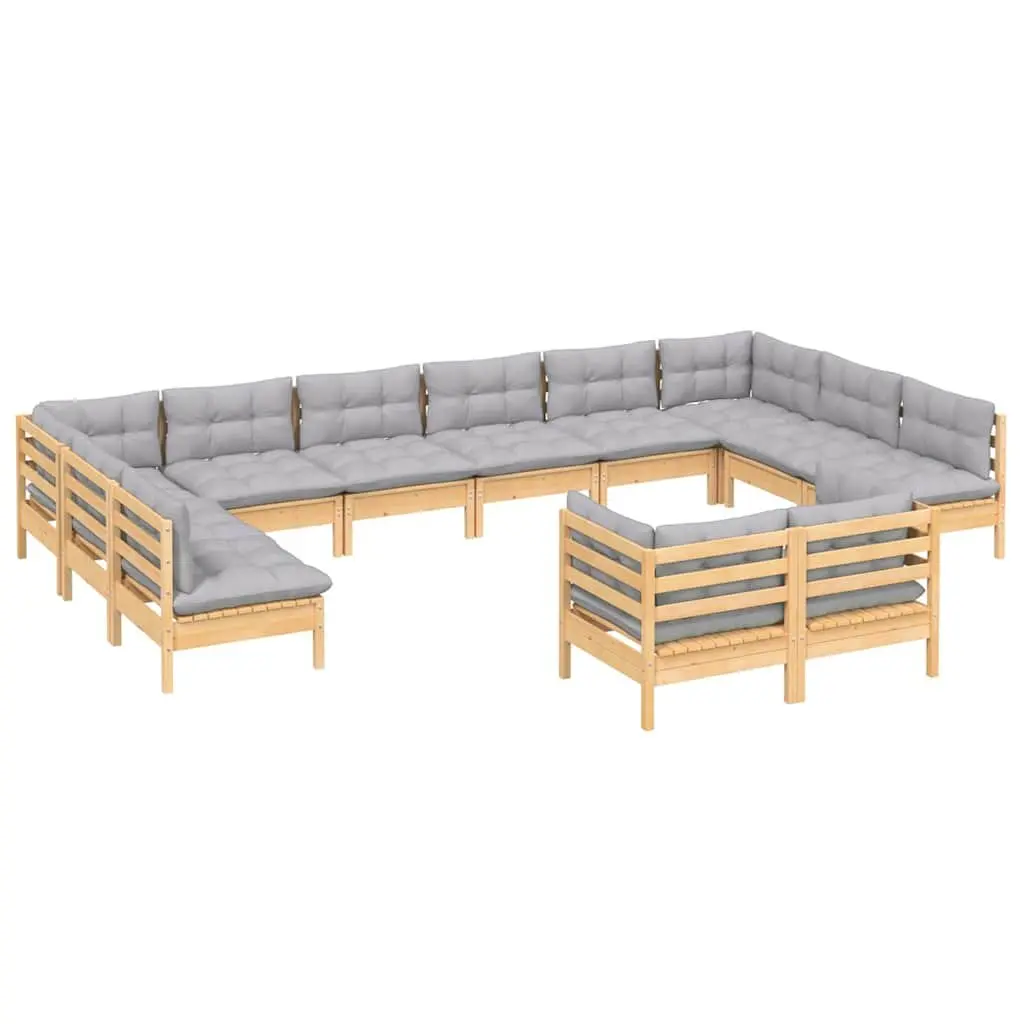 Garden Lounge Set Modular Pinewood 12 Piece Grey