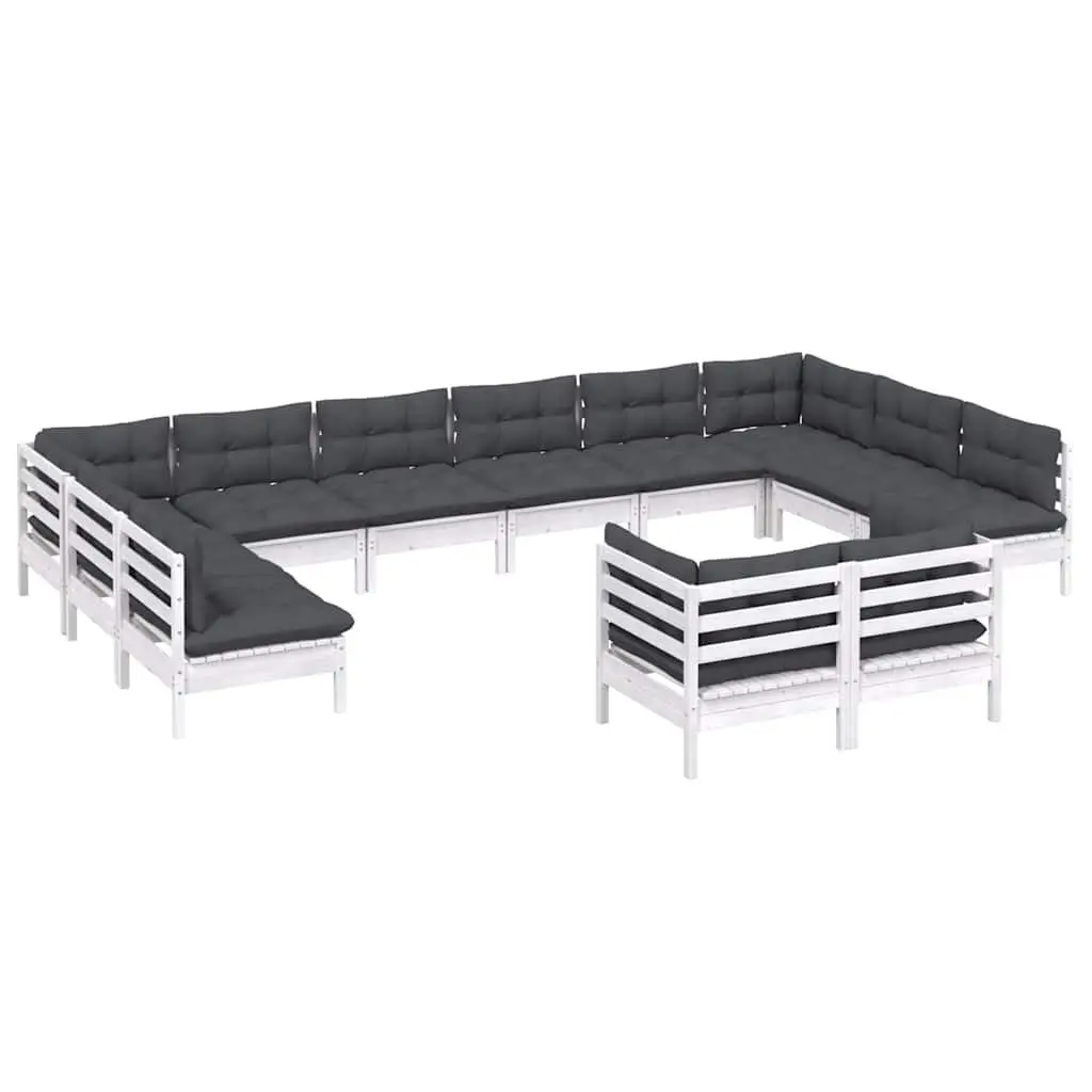 Garden Lounge Set 12 Piece Outdoor Patio Furniture White Pinewood with Cushions