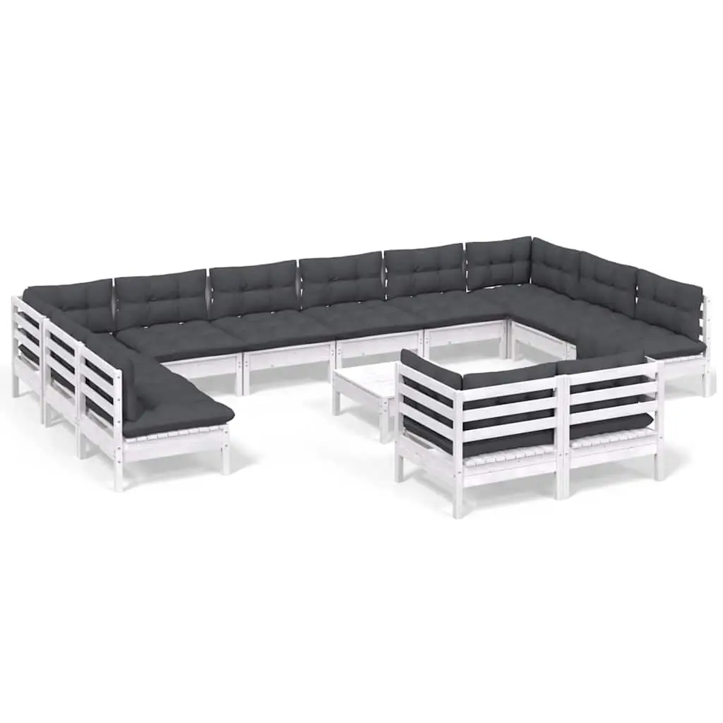 Garden Lounge Set Modular White Pinewood 13 Pieces with Cushions