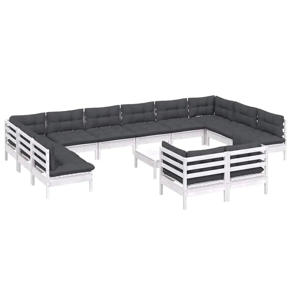 Garden Lounge Set Modular White Pinewood 13 Pieces with Cushions
