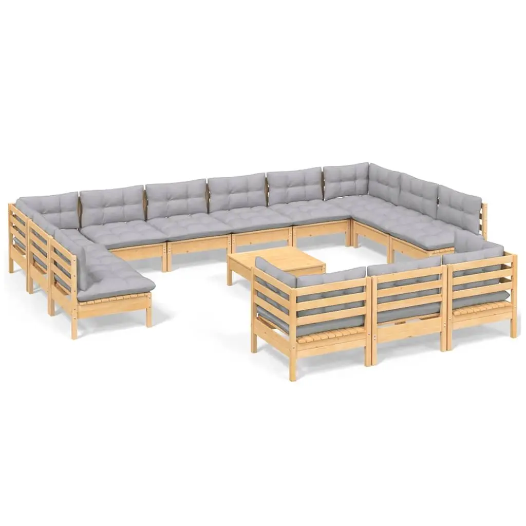 Garden Lounge Set 14 Piece Outdoor Furniture Patio Sofa with Grey Cushions