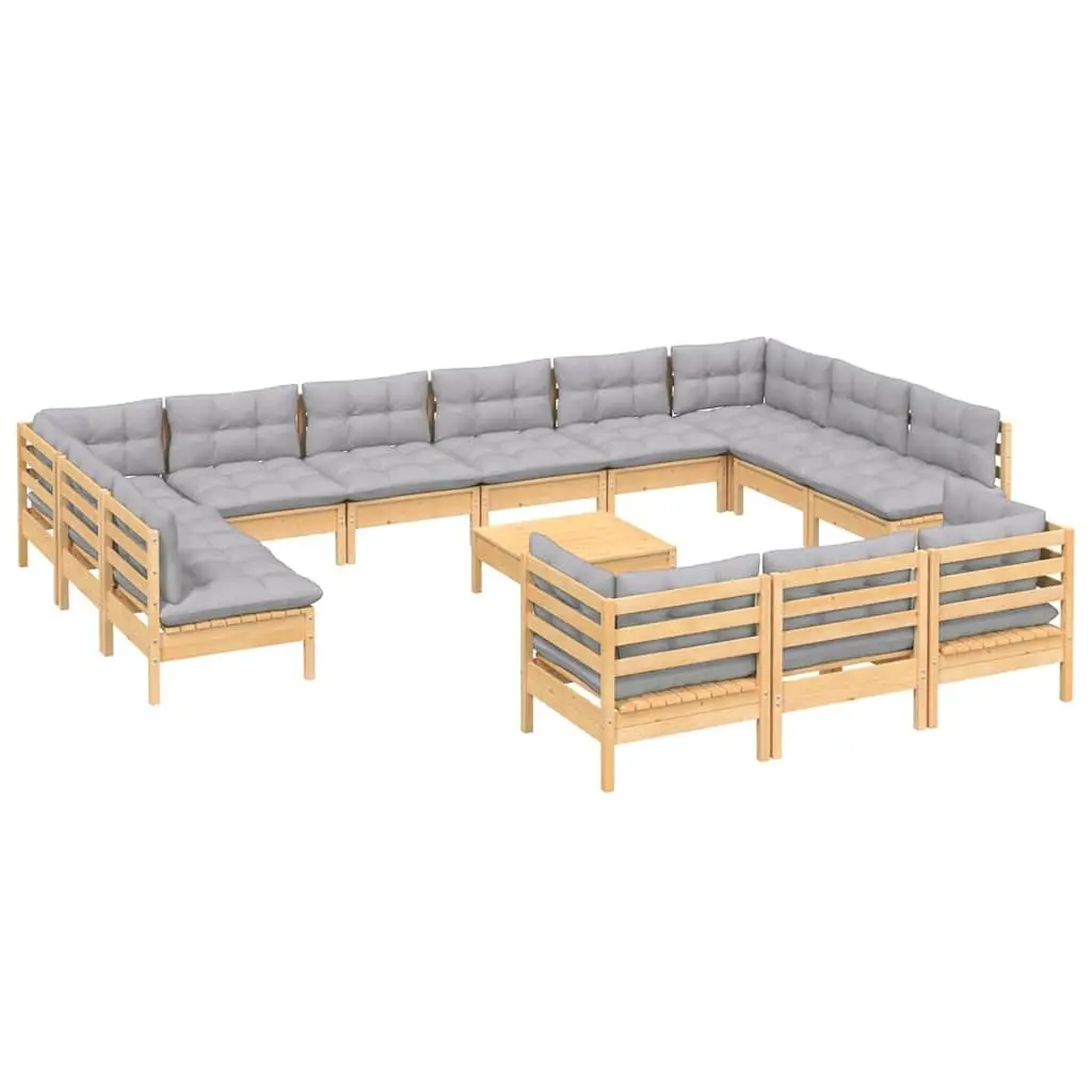 Garden Lounge Set 14 Piece Outdoor Furniture Patio Sofa with Grey Cushions