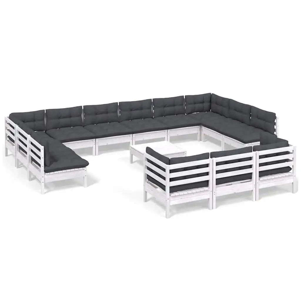 Garden Lounge Set 14 Piece Outdoor Furniture White Pinewood with Cushions