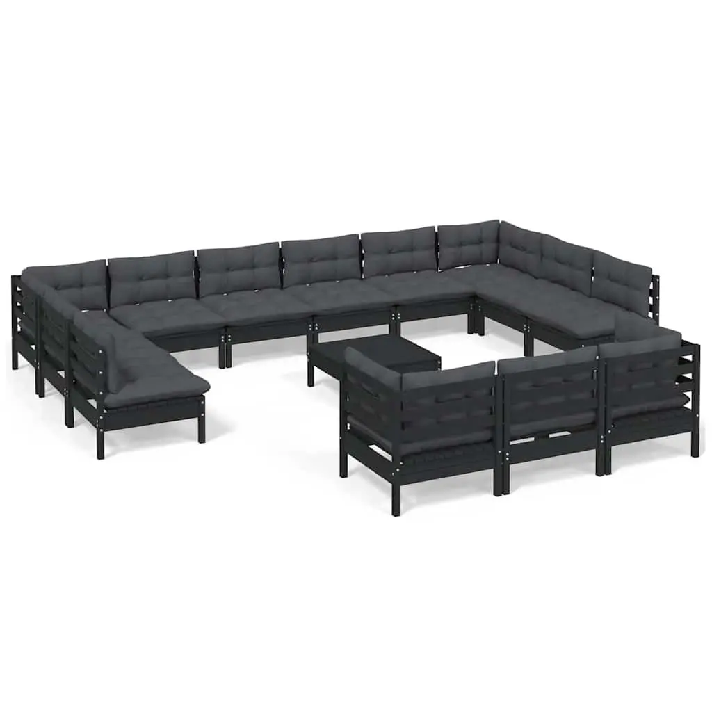Garden Lounge Set 14 Piece Black Outdoor Furniture Patio Sofa with Cushions