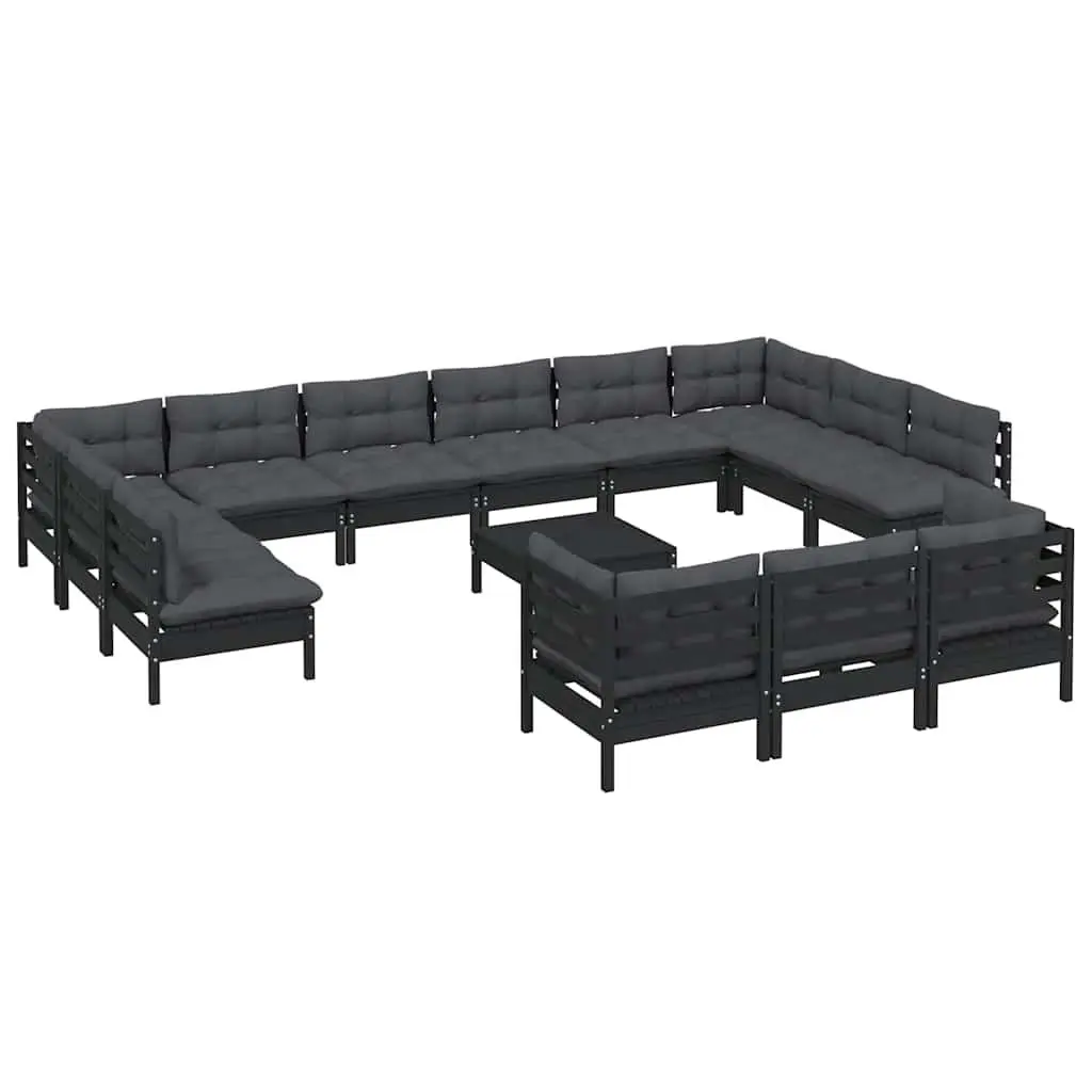 Garden Lounge Set 14 Piece Black Outdoor Furniture Patio Sofa with Cushions