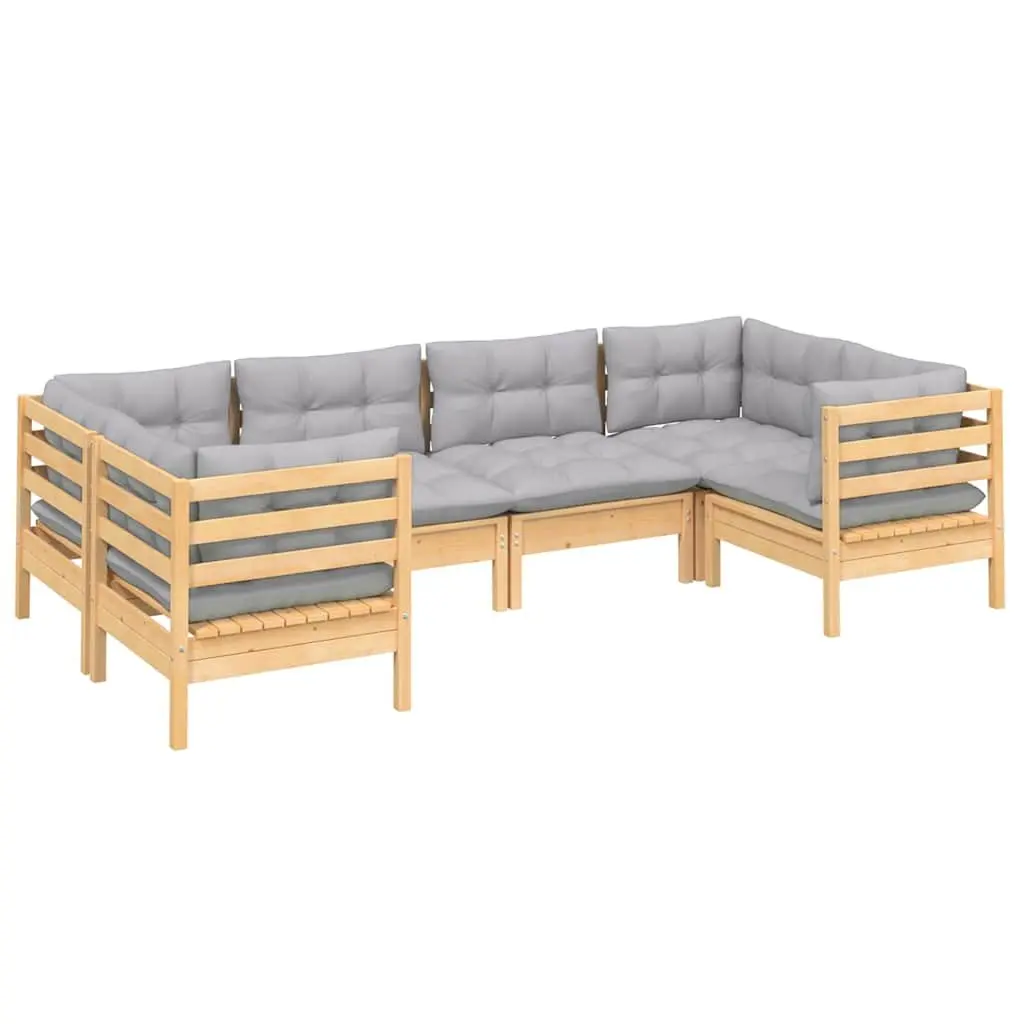 Modular 6 Piece Outdoor Lounge Set Solid Pinewood with Grey Cushions