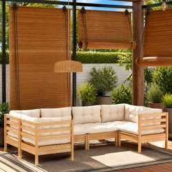 Garden Lounge Set 6 Piece Outdoor Patio Furniture with Cream Cushions Pinewood