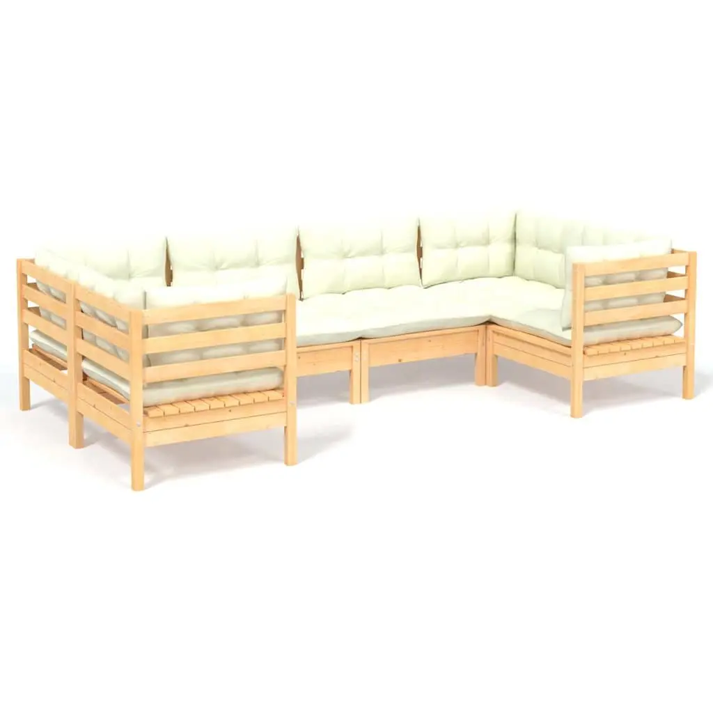 Garden Lounge Set 6 Piece Solid Pinewood Outdoor Patio Furniture with Cream Cushions
