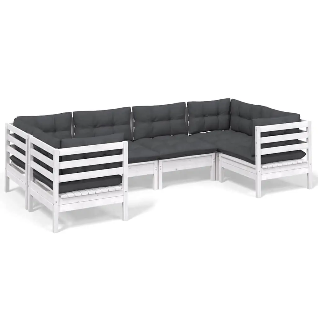 Garden Lounge Set 6 Piece Outdoor Patio Furniture White Pinewood with Cushions