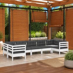 7 Piece Garden Lounge Set with Cushions White Solid Pinewood Outdoor Furniture