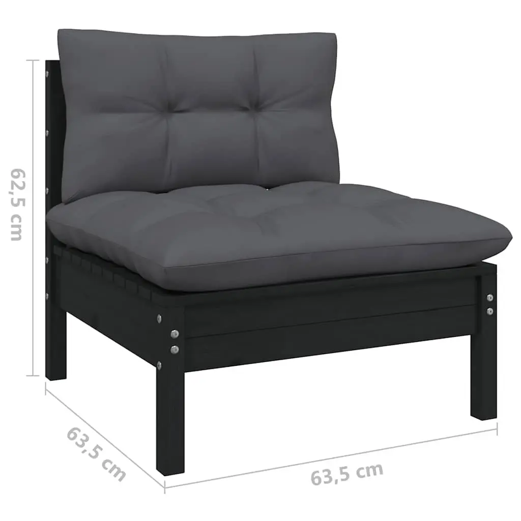 7 Piece Garden Lounge Set with Cushions Black Pinewood Outdoor Patio Furniture