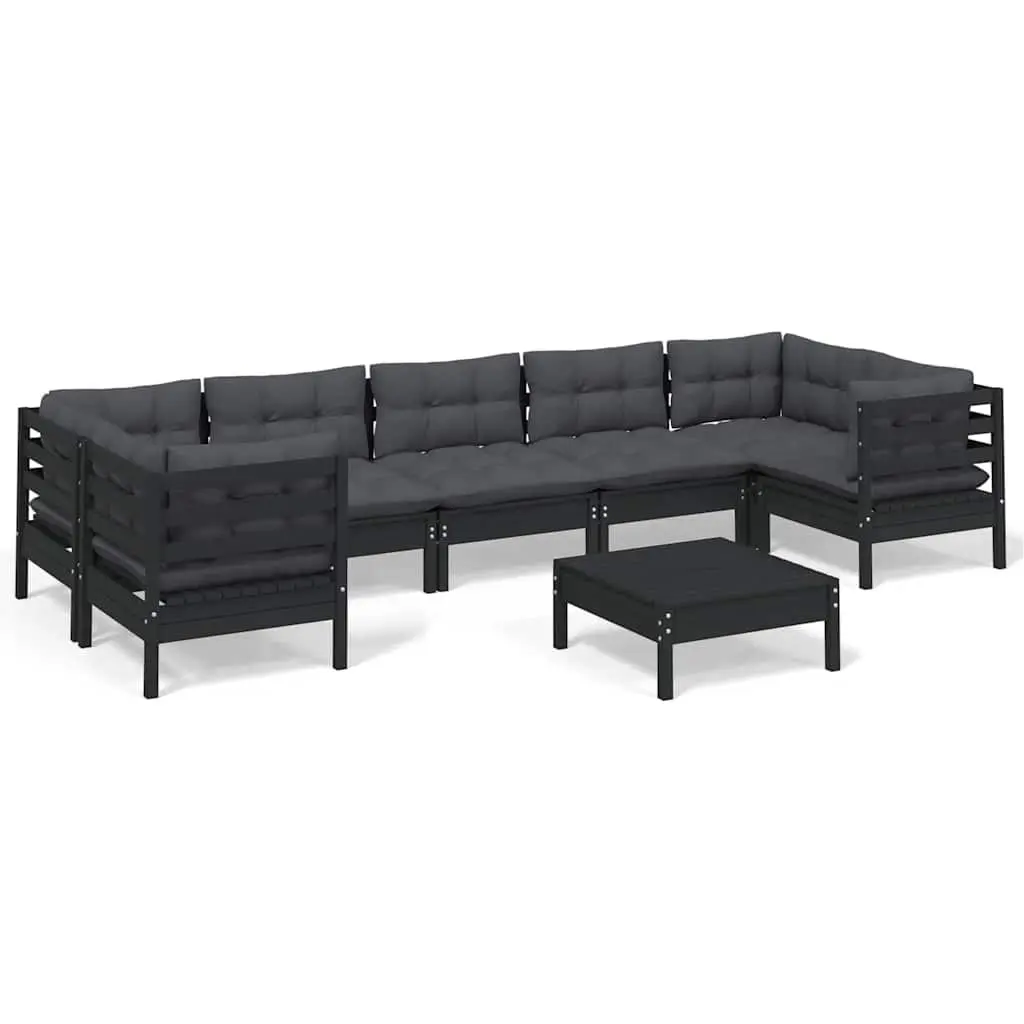 Garden Lounge Set 8 Piece Outdoor Furniture Black Pinewood with Cushions Modular