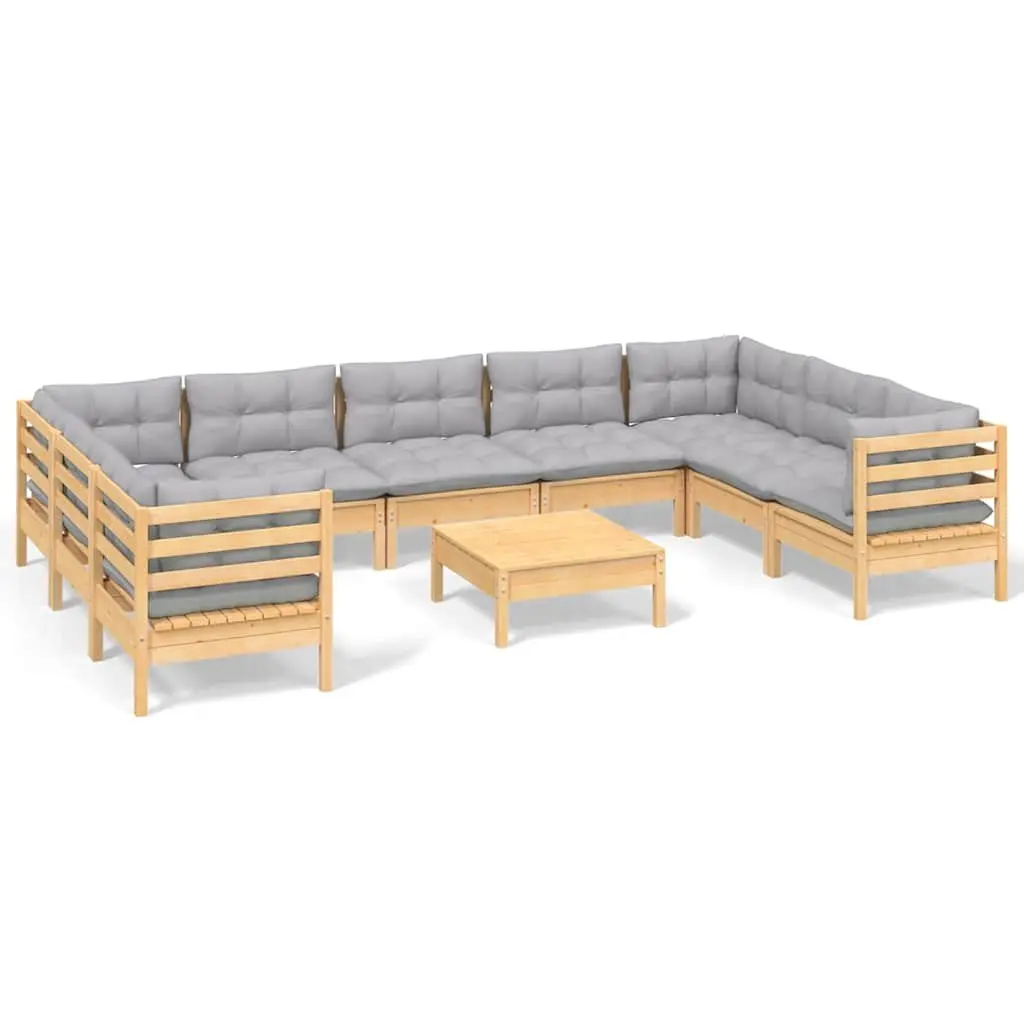 Garden Lounge Set 10 Piece Outdoor Furniture Patio Sofa Grey Cushions Modular