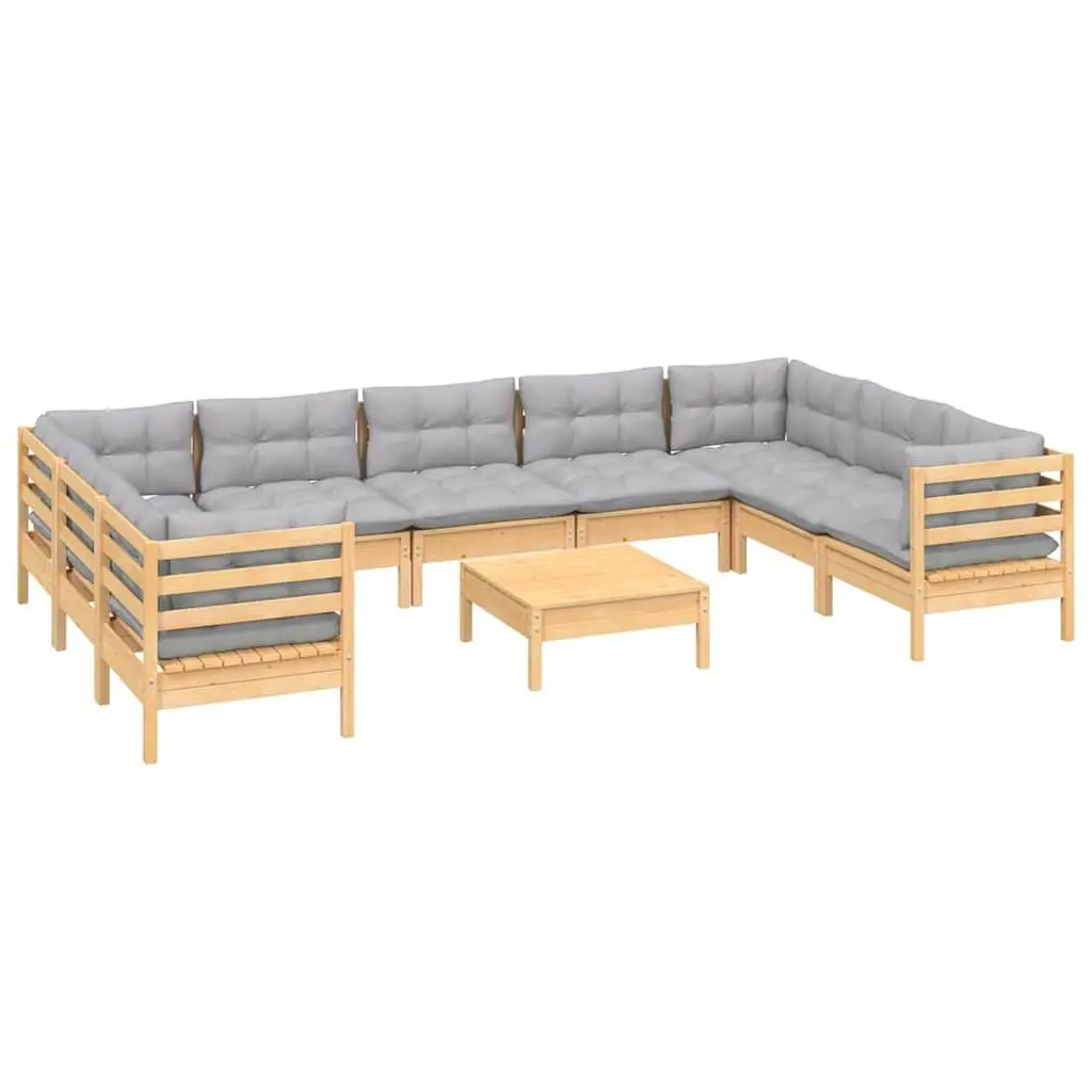 Garden Lounge Set 10 Piece Outdoor Furniture Patio Sofa Grey Cushions Modular