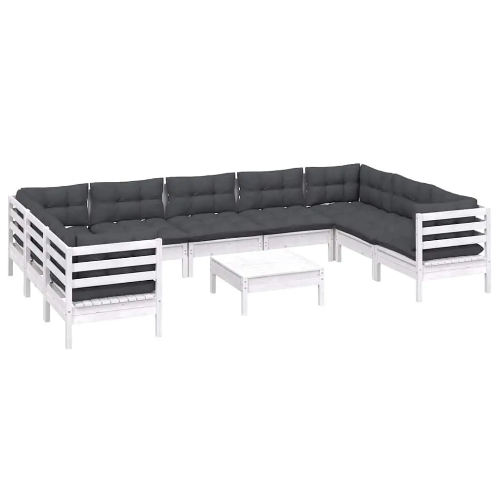 Garden Lounge Set 10 Piece Outdoor Patio Furniture White Pinewood with Cushions