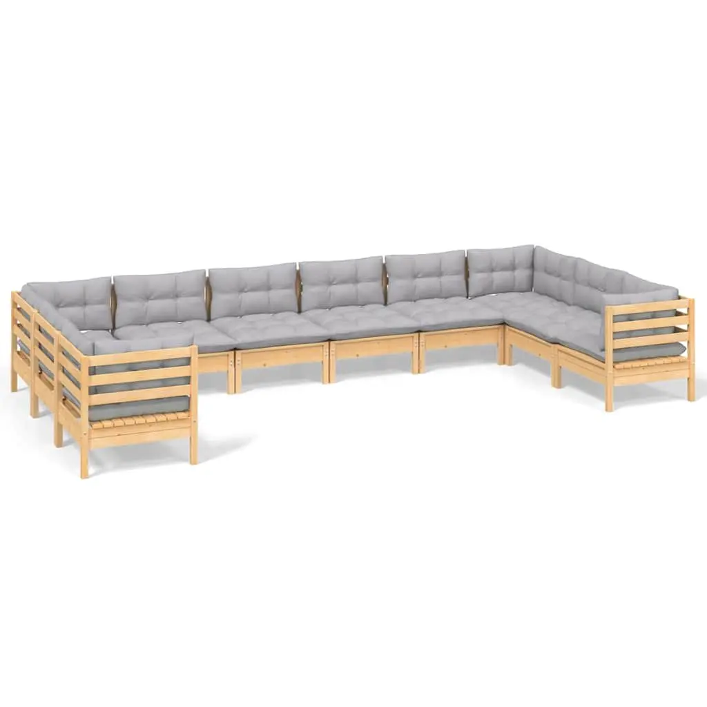Garden Lounge Set 10 Piece Outdoor Furniture Modular Patio Pinewood Grey