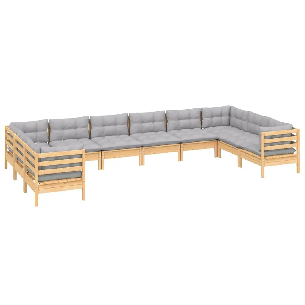 Garden Lounge Set 10 Piece Outdoor Furniture Modular Patio Pinewood Grey