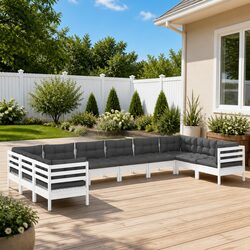 Garden Lounge Set 10 Piece Outdoor Patio Furniture White Pinewood with Cushions